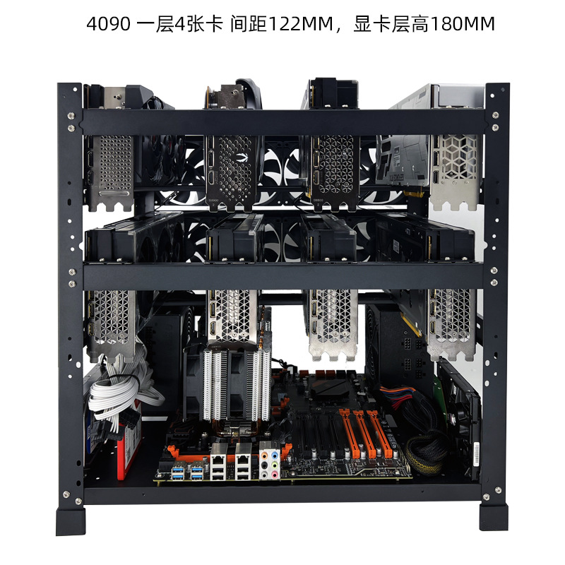 Gpu Mining Rig Frame 8 Gpu - 積み重ね可能なオープンエアGPUラック。6、8、10、12枚のグラフィックカードを搭載可能。デュアル電源、マルチAIマイニング、ワークステーション用シャーシ。